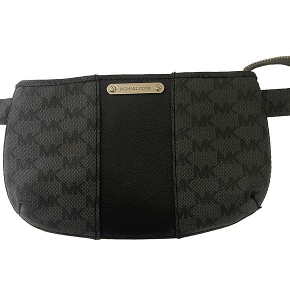 Michael Kors Handbags - Michael Kors Black Gray Monogram Belt Bag Fanny Pack Silver Hardware MK Logo